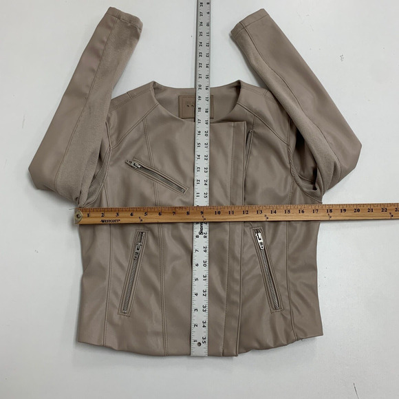 Blank NYC Jacket Women Small Coffee Faux Leather Denim Record Breaker Collarless - Picture 8 of 13